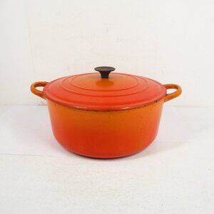 VTG Le Creuset France “E” 4.5 Qt Ribbed Flame Orange Enameled Dutch Oven Pot Lid